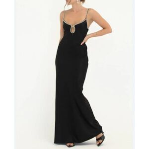 NEW Anthropologie Black Diamond Satin Maxi Dress Old Money Luxury Elegant Formal